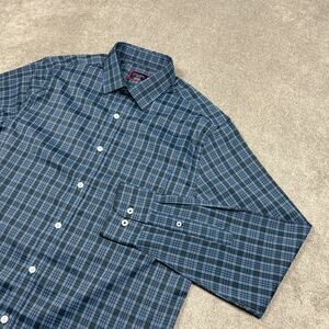 Untuckit Shirt Men Medium Blue Plaid Button Up Long Sleeve Performance Polyester